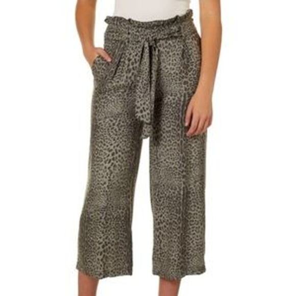 Rewash Pants - Rewash Animal Leopard Print Paperbag Wide Leg Rayon Cropped Pants Women's M